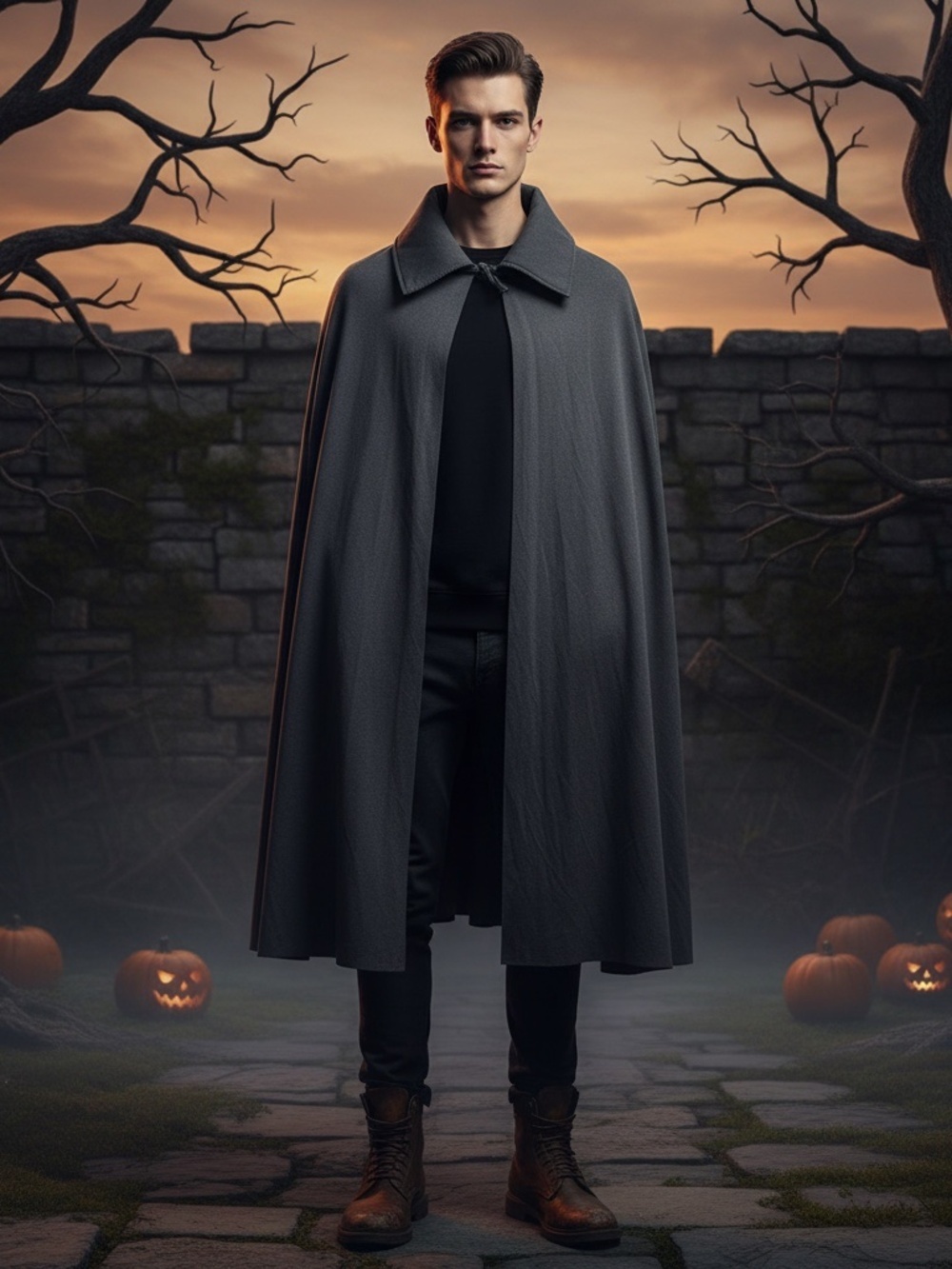 NWOT Black Vampire Cape Adult Unisex One Size Dracula Halloween Costume Cloak